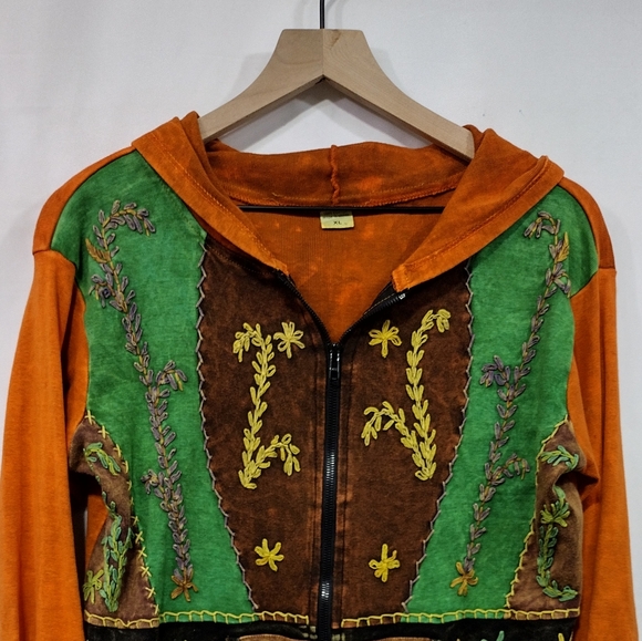 Women's Embroidered Floral Patchwork Jacket Womens XL Multicolor Artsy Halloween - Picture 2 of 7